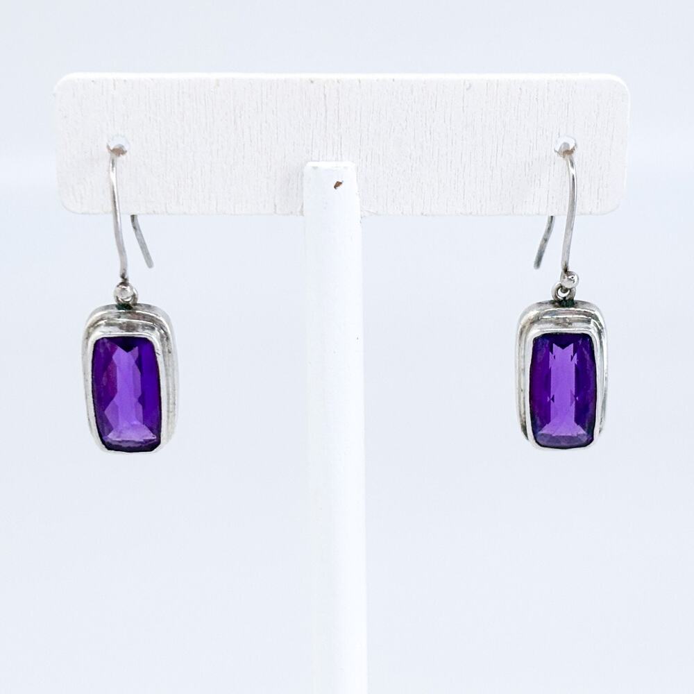 Faceted Rectangular Amethyst Dangle Earrings | Vi… - image 2